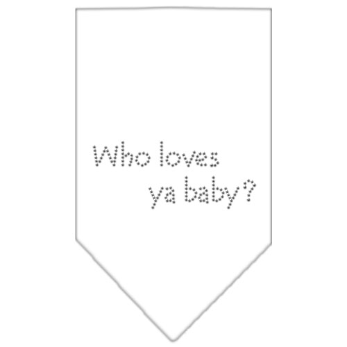 Who Loves Ya Baby Rhinestone Bandana White Large